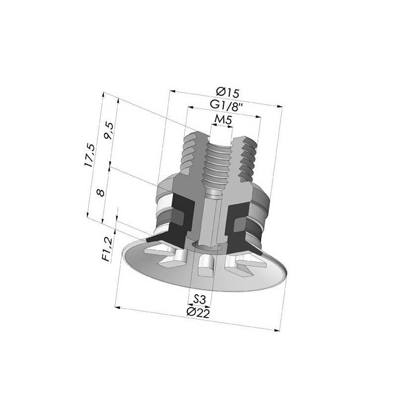 Novacom : Ventouse Plate Série 90 Ø 22MM