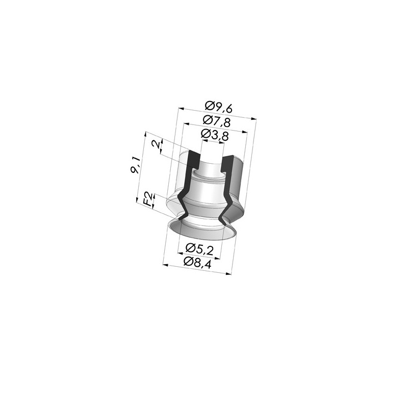 Novacom : Ventouse 1.5 soufflets série PJG Ø 8.4 mm