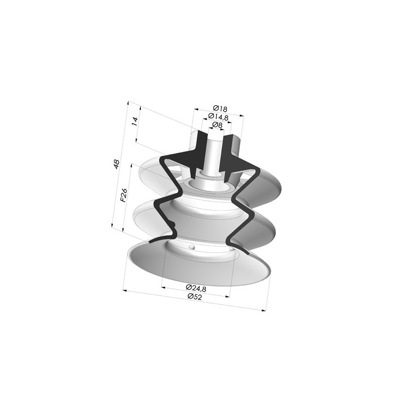 Novacom : Ventouse 2.5 Soufflets Série 2 Ø 52MM