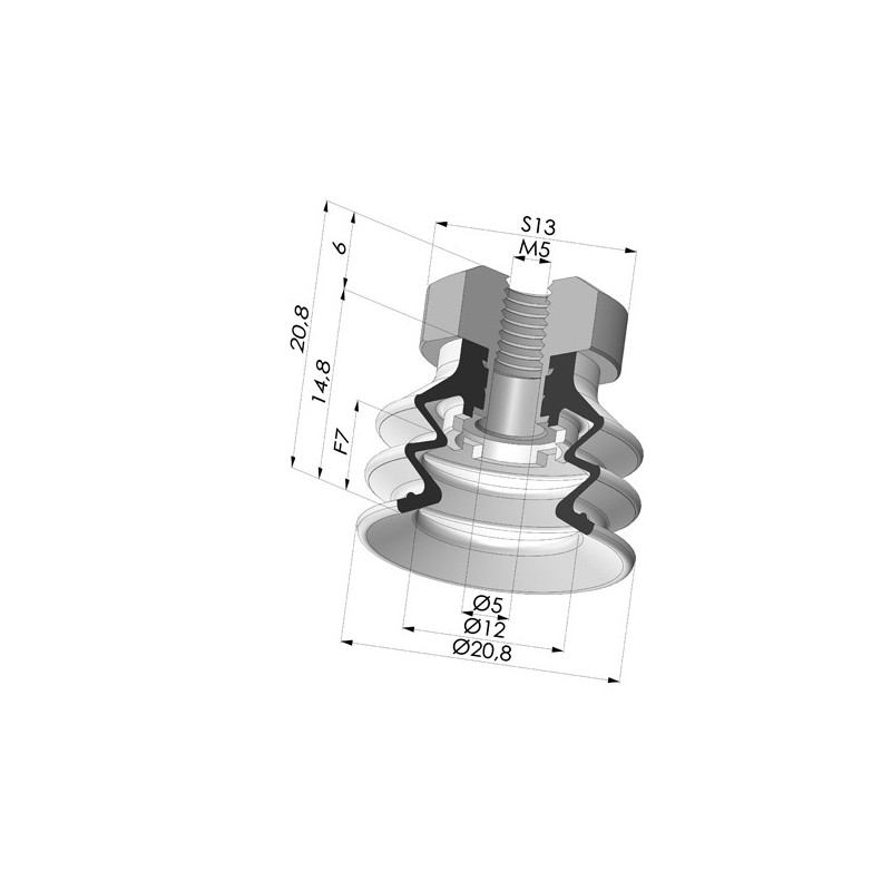 Novacom : Ventouse 2.5 Soufflets Série 96C Ø 20MM