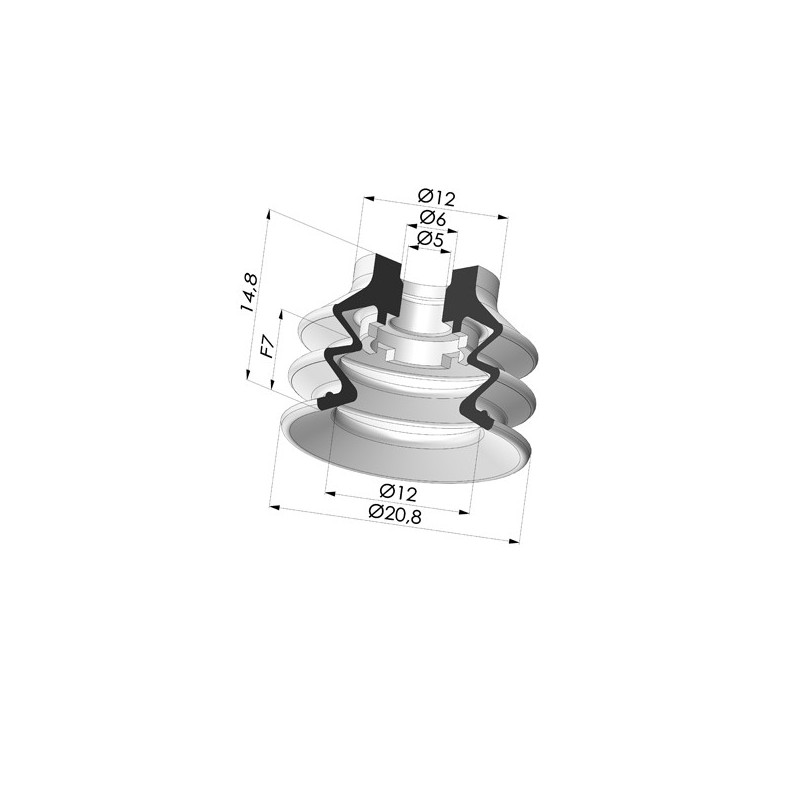 Novacom : Ventouse 2.5 Soufflets Série 96B Ø 20MM