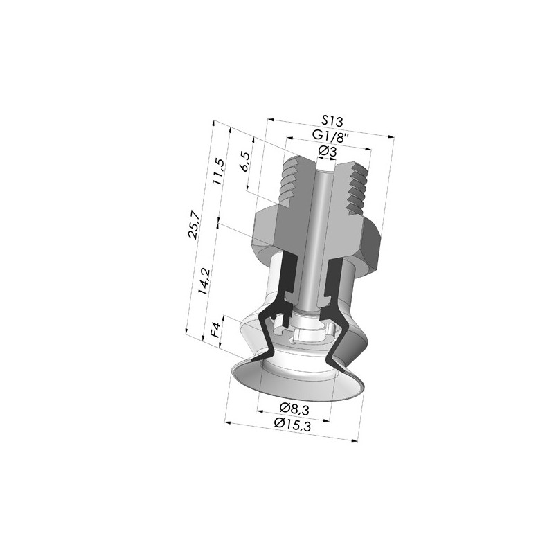 Novacom : Ventouse 1.5 Soufflets Série 8SB Ø 15.3MM avec insert