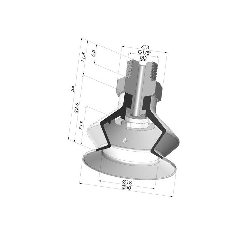 Novacom : Ventouse 1.5 Soufflets Série 8SB Ø 30MM avec insert