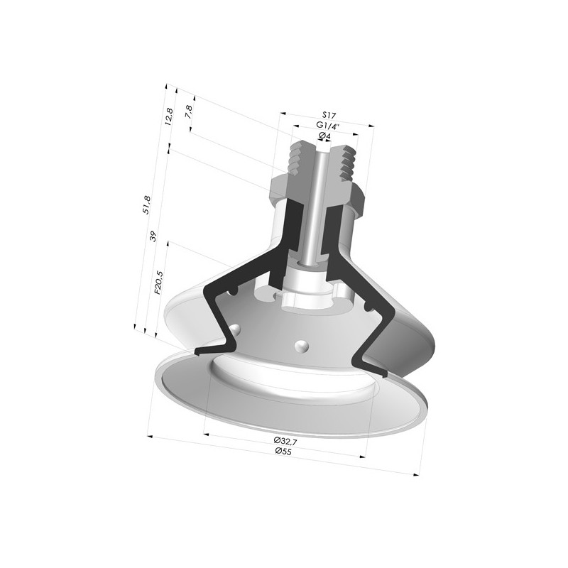 Novacom : Ventouse 1.5 Soufflets Série 8SB Ø 55MM avec insert