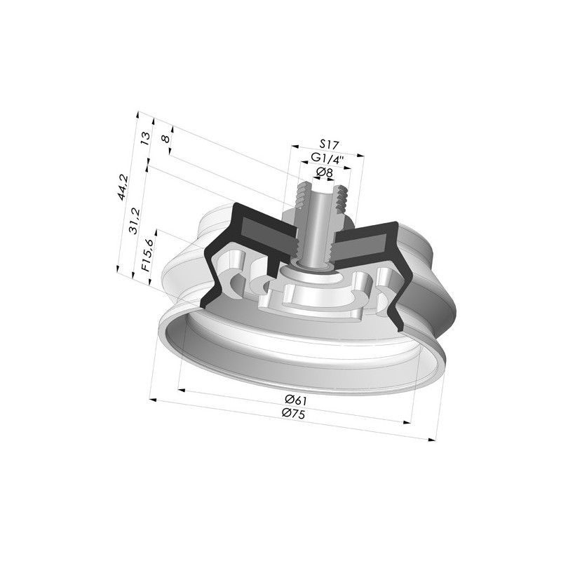 Novacom : Ventouse 1.5 Soufflets Série 8SB Ø 75MM avec insert