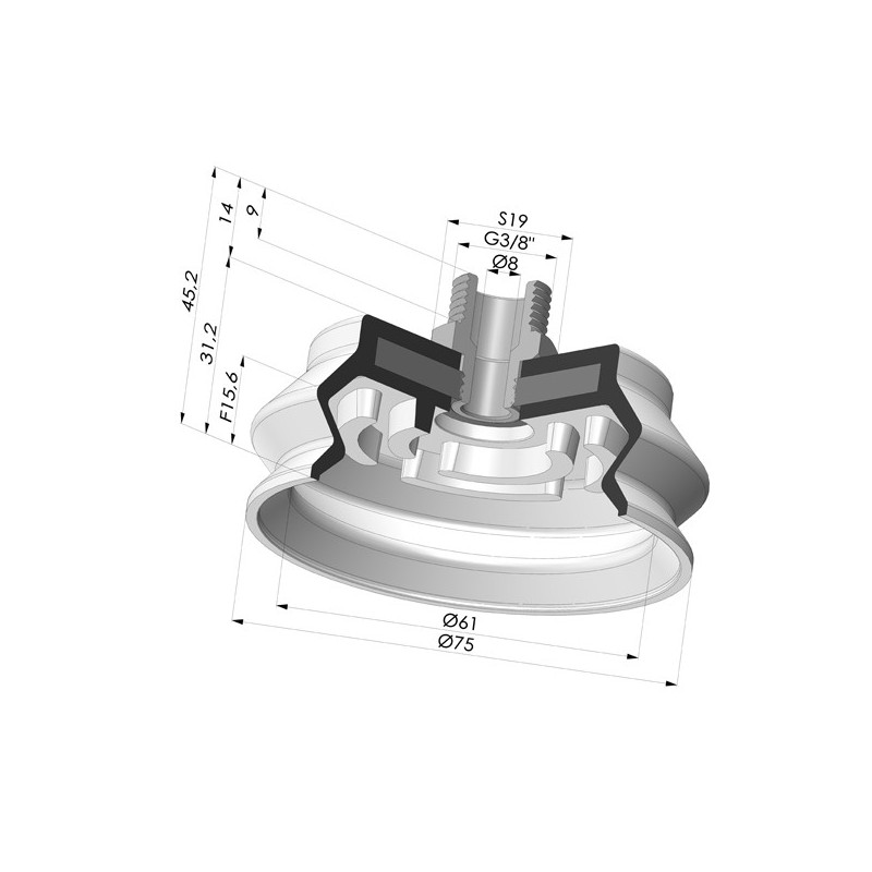 Novacom : Ventouse 1.5 Soufflets Série 8SB Ø 75MM avec insert