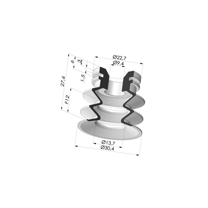 Novacom : Ventouse 2.5 Soufflets Série 8SC Ø 30MM