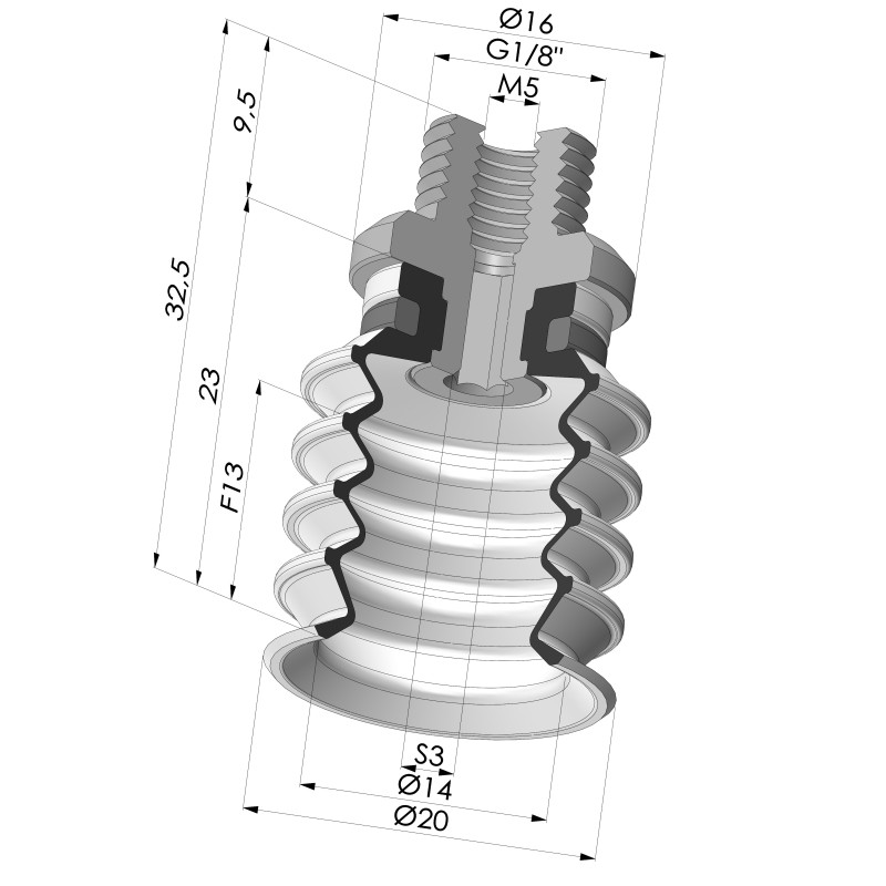 Novacom : Ventouse 4.5 Soufflets Série 92 Ø 20MM