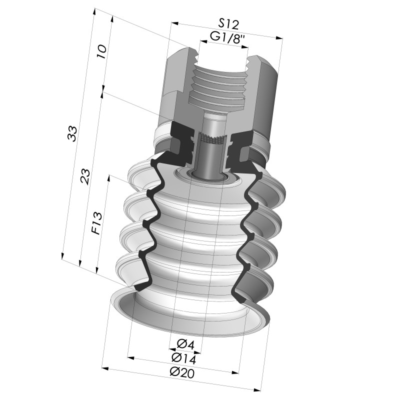 Novacom : Ventouse 4.5 Soufflets Série 92 Ø 20MM