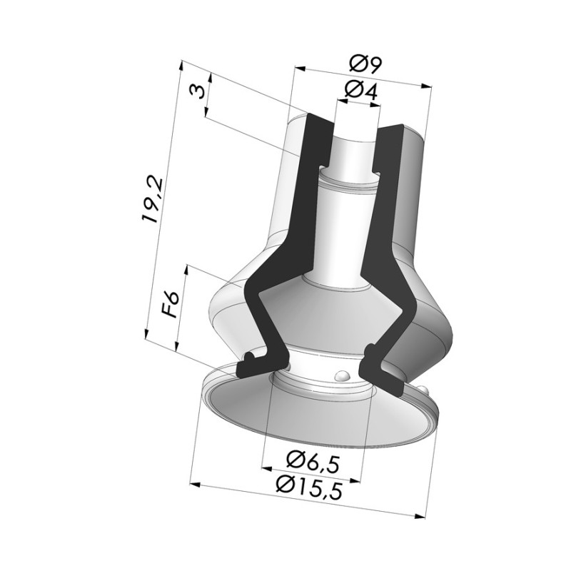 Novacom : Ventouse 1.5 Soufflets Série 97B Ø 15.5MM