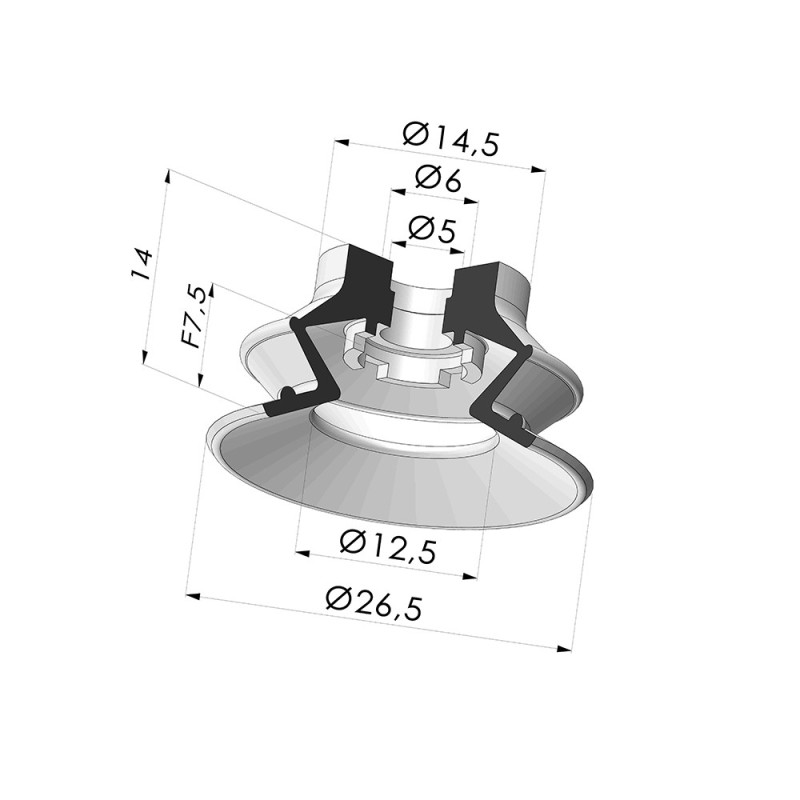 Novacom : Ventouse 1.5 Soufflets Série 97B Ø 26.5MM