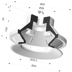Bellows Suction Cup 1.5 folds Series PBG, Ø 54 mm
