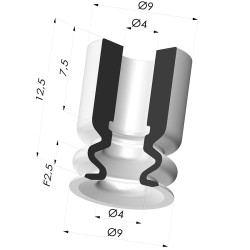 Bellows Suction Cup 1.5 folds Series 1, Ø 9 mm