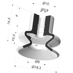 Bellows Suction Cup 1.5 folds Series 1, Ø 18 mm