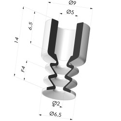 Bellows Suction Cup 2.5 folds Series 2, Ø 6.5 mm