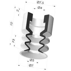 Bellows Suction Cup 2.5 folds Series 2, Ø 7 mm