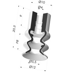 Bellows Suction Cup 2.5 folds Series 2, Ø 12 mm