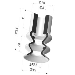Bellows Suction Cup 2.5 folds Series 2, Ø 12 mm