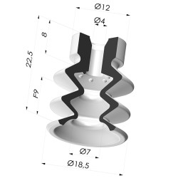 Bellows Suction Cup 2.5 folds Series 2, Ø 18.5 mm