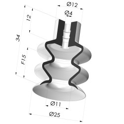 Bellows Suction Cup 2.5 folds Series 2, Ø 25 mm