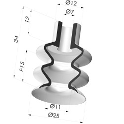Bellows Suction Cup 2.5 folds Series 2, Ø 25 mm