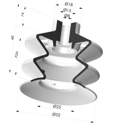 Bellows Suction Cup 2.5 folds Series 2, Ø 52 mm