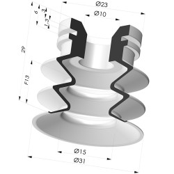 Bellows Suction Cup 2.5 folds Series 8SC, Ø 30 mm -with softer lip