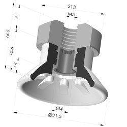 Flat suction cup series 99, Ø 21.5 mm with fitting female M5 and filter