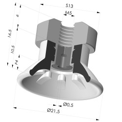 Flat suction cup series 99, Ø 21.5 mm with fitting female M5, filter and nozzle
