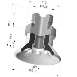 Flat suction cup series 99, Ø 21.5 mm with fitting male G1/8" and filter