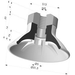 Flat suction cup series 99, Ø 31.5 mm with fitting female M5