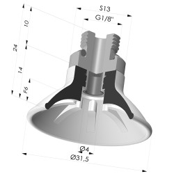 Flat suction cup series 99, Ø 31.5 mm with fitting male G1/8" and filter