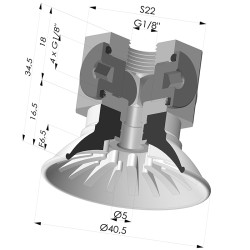 Flat suction cup series 99, Ø 40.5 mm with fitting female G1/8" and distribution block