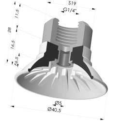 Flat suction cup series 99, Ø 40.5 mm with fitting female G1/4" and filter