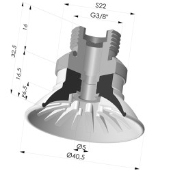 Flat suction cup series 99, Ø 40.5 mm with fitting male G3/8" and filter