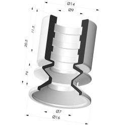 Bellows Suction Cup 1.5 folds Series 8, Ø 16 mm