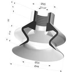 Bellows Suction Cup 1.5 folds Series 8A, Ø 44 mm