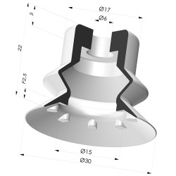 Bellows Suction Cup 1.5 folds Series 81SB, Ø 30 mm