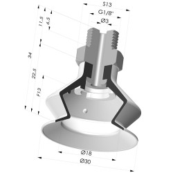 Bellows Suction Cup 1.5 folds Series 8SB, Ø 30 mm with Fitting