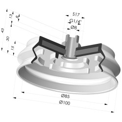 Bellows Suction Cup 1.5 folds Series 8SB, Ø 100 mm with Fitting