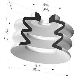 Bellows Suction Cup 2.5 folds Series 8, Ø 31.5 mm