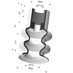 Bellows Suction Cup 2.5 folds Series 8B, Ø 30 mm