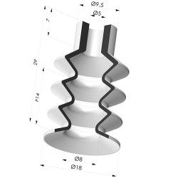 Bellows Suction Cup 3.5 folds Series 8, Ø 18 mm