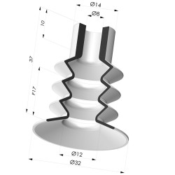Bellows Suction Cup 3.5 folds Series 8, Ø 32 mm