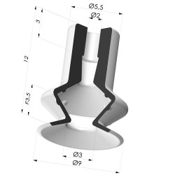 Bellows Suction Cup 1.5 folds Series 91, Ø 8 mm