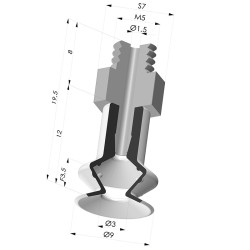 Bellows Suction Cup 1.5 folds Series 91, Ø 8 mm