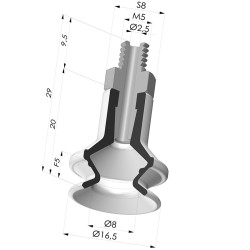 Bellows Suction Cup 1.5 folds Series 91, Ø 16 mm