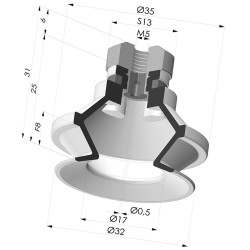 Bellows Suction Cup 1.5 folds Series 91, Ø 30 mm