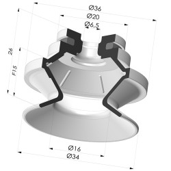 Bellows Suction Cup 1.5 folds Series 91, Ø 35 mm