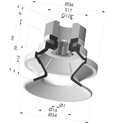 Bellows Suction Cup 1.5 folds Series 91, Ø 35 mm